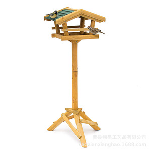 Solid Wood <b>Standing</b> <b>Bird</b> Feeder Outdoor Wooden Birdhouse Natural Color For Parks And Backyard - Product Image 1