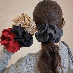 Hot Sale Korean Popular Style Silk High Quality Woman Fashion <b>Bow</b> Wavy Accessories Party Custom Fabric Hair Scrunchies - Product Image 1