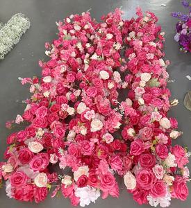 LFR01 kustom bunga palsu pengaturan lorong merah mawar bunga meja bunga sutra buatan lorong pelari untuk dekorasi pernikahan - Product Image 4