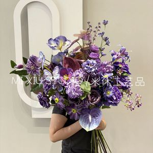 Fleurs Artificielles en Soie, Branche Unique, Violet, Décoration Mariage et Maison, 50g, Utilisation pour Table de Conférence et Salle Bouddhiste - Product Image 1