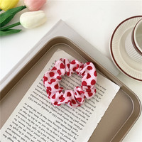 Scrunchies en tissu rose doux avec cœurs et fleurs, jolies attaches pour cheveux pour femmes et filles, accessoires capillaires coréens