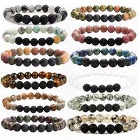 Bracelet élastique multicolore simple classique avec lave et autres perles de pierre de cristal bijoux de charme en forme de boule pour une utilisation en cadeau
