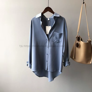 Latest Design <b>Satin</b> Turn Down Collar Button up Office Daily Wear Women <b>Blouses</b> and Shirts Fashion - Product Image 1