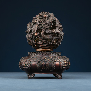 Quemador de incienso de bronce de nueve espirales del cielo y la tierra, redondo, tamaño mediano, para decoración de mesa en el hogar u oficina, regalo. - Product Image 2