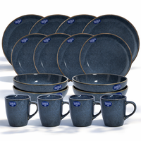 Service de table en céramique GuangDa de luxe, style européen moderne, gris brun foncé, assiettes, bols et tasses en grès moucheté, 16 pièces, compatible lave-vaisselle