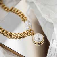 Collier ras du cou tendance de créateur, style européen et américain, avec chaîne épaisse dorée et grand pendentif imitation perle