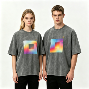 T-shirt en coton 100% surdimensionné avec logo brodé personnalisé et impression DTG, effet délavé, streetwear vintage pour hommes - Product Image 2