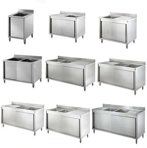 Stainless Steel Worktable With Sink Drain Table Canteen Dish Cabinet