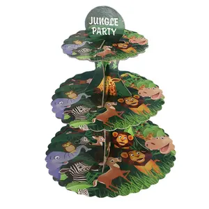 Safari Animals Cupcake Stand 3 Tiers Jungle Animals Birthday Desserts Tower for Animals Theme Baby Shower Supplies