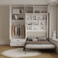 Lit mural pliant en bois de couleur personnalisée, style moderne, armoire de rangement convertible, meubles de chambre multifonctionnels