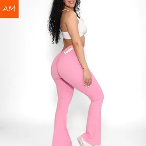 Leggings de gymnastique imprimés avec logo OEM Leggings en spandex en nylon extensible dans les quatre sens Leggings évasés pour femmes pour le sport