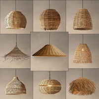 Lustre suspendu en rotin tressé à la main, style nordique moderne Wabi Sabi japonais, abat-jour en osier naturel