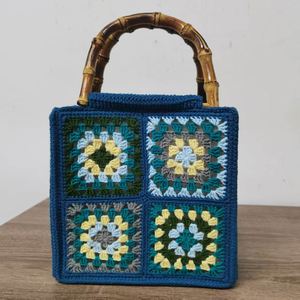 Designer Handmade Retro Bohemian Crochet Tote Bag Two Handles Luxury Geometric Flower Decoration Polyester Lining Granny <b>Square</b> - Product Image 4
