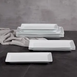 10 11 13 Inches White Porcelain Platter Ceramic Sushi Dishes Dessert Tray Square Appetizer Plates Set