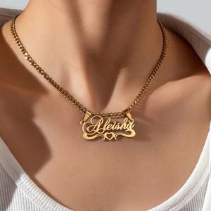 Collar con Placa de Nombre Personalizada en Acero Inoxidable Original, Resistente al Agua y al Deslustre, Chapado en Oro de 14k y 18k para Mujeres y Hombres - Product Image 1