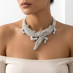 Collier ras du cou pour femme Kaimei 2026, bijoux fantaisie, animal crocodile, entièrement serti de diamants, grand collier punk pour femme, collier animal pour femme - Product Image 2