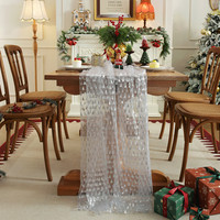 Chemin de table vintage en tulle blanc imprimé dentelle, motif sapin de Noël en feuille d'argent, lavable, très populaire