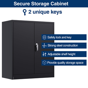 Armoire de rangement en acier avec porte verrouillable et 2 étagères réglables - Utilisation commerciale, bureau à domicile et salle de sport, noir - Product Image 3