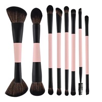 Ensemble de 8 pinceaux de maquillage populaires à double embout pour fond de teint, poudre, contour, correcteur et mascara, avec manche en bois et poils synthétiques