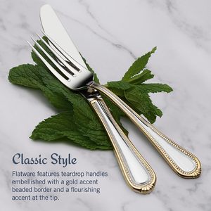Acero inoxidable 304 Relieve Cuenta estampada <span class=keywords><strong>Nuevo</strong></span> diseño Cubiertos Plata con placa de oro Juego de cubiertos 24 piezas - Product Image 4