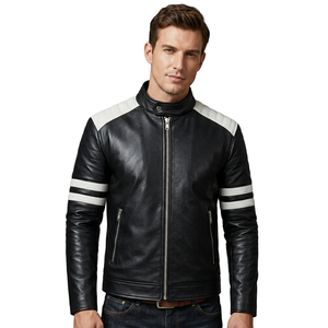 Veste de moto d'hiver pour homme Nayab Industries, en cuir PU noir, coupe slim, coupe-vent, imperméable, respirante et écologique - Product Image 1