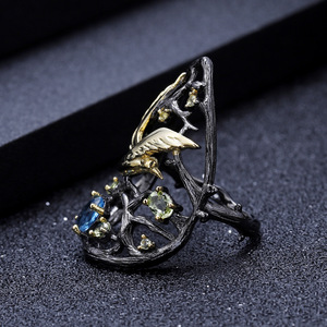 In Stock Vintage 925 Silver Inlaid Blue <b>Crystal</b> Gemstone <b>Ring</b> for Women's Wedding HK Origin High Elegance - Product Image 3