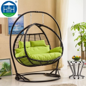Moderno gran patio muebles PE mimbre ratán <span class=keywords><strong>hamaca</strong></span> al aire libre jardín doble columpio <span class=keywords><strong>silla</strong></span> con <span class=keywords><strong>base</strong></span> de acero - Product Image 1