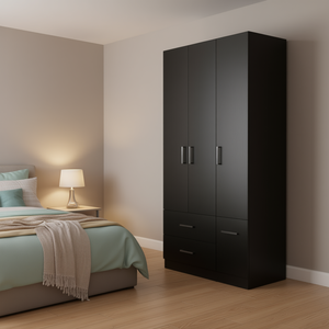 Armadio Nero da 71 Pollici con 4 Ante e 6 Ripiani, Mobile Moderno per Camera da Letto - Product Image 2