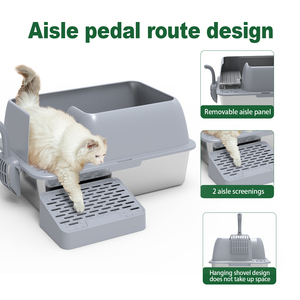 Bac à litière <span class=keywords><strong>pour</strong></span> chat en acier inoxydable avec clôture en plastique et <span class=keywords><strong>marchepied</strong></span> 600x405x310mm Capacité 20L Durable et facile à nettoyer - Product Image 5