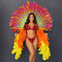 Ensemble de costume de carnaval avec grandes ailes de papillon, tenue de lundi, décorations de plumes colorées, bikini, tenue de Jouvert, fournisseur personnalisé, bleu 2027