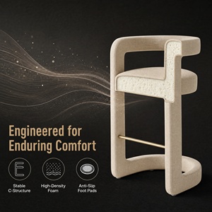 Silla <span class=keywords><strong>de</strong></span> Bar Moderna y Lujosa con Tapizado Bouclé, Taburete <span class=keywords><strong>de</strong></span> Bar Escultural con Reposapiés Dorado para Isla <span class=keywords><strong>de</strong></span> Cocina, Venta al Por Mayor Personalizada - Product Image 5