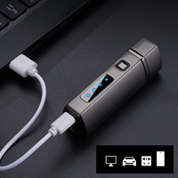 Bande de logo personnalisé en métal couteau poinçon cigare trois trous jet flamme butane briquet rechargeable USB