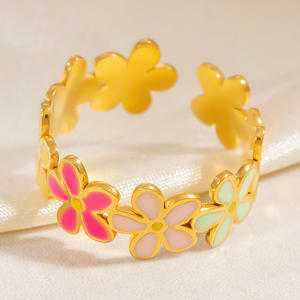 European Style Stainless Steel <b>Rings</b> For Women Flower Pattern 18k Gold Plated Colorful Jewelry Gift Fashion <b>Ring</b> Yiwu Origin - Product Image 3