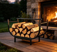 Cesto de Lenha de Ferro Forjado Preto Personalizado de Fábrica com Pernas, Suporte Alto para Armazenamento de Lenha para Jardim e Quintal - Atacado
