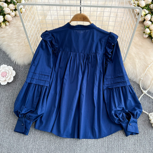 <span class=keywords><strong>Camicia</strong></span> da bambino dolce primaverile taglia unica <span class=keywords><strong>camicia</strong></span> da donna bianca a maniche lunghe con colletto alla coreana e maniche a sbuffo - Product Image 6