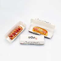 Boîte rectangulaire en papier kraft blanc écologique, résistante à l'huile, non pliable, pour hot-dogs, pâtisseries, plats à emporter, avec logo personnalisé