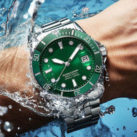 Jam Tangan Pria Mewah Otomatis Mekanik Stainless Steel Logo OEM Kustom, Hijau untuk Menyelam, Dilengkapi Kalender dan Casing Safir