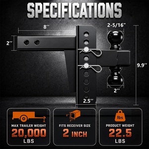 Enganche de <span class=keywords><strong>Remolque</strong></span> Ajustable AMBITION, Compatible con Receptor de 2 Pulgadas, 20000 LBS GTW, con Soportes de <span class=keywords><strong>Bola</strong></span> de 2 y 2-5/16 Pulgadas, Enganche de <span class=keywords><strong>Remolque</strong></span> de Alta Resistencia - Product Image 2