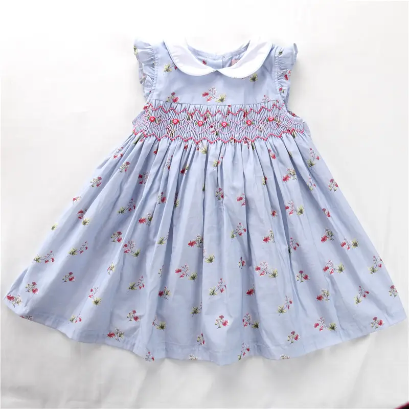 B041058 קיץ פעוט תינוק שמלות קפלי בנות פרח שמלת ילדי בגדים סיטונאי בגדי ילדים