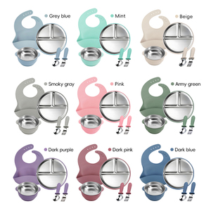 Ensemble d'alimentation pour bébé en acier inoxydable SUS304 écologique, 5 pièces : assiette à ventouse, bol, bavoir, fourchette, cuillère, sans BPA - Product Image 3