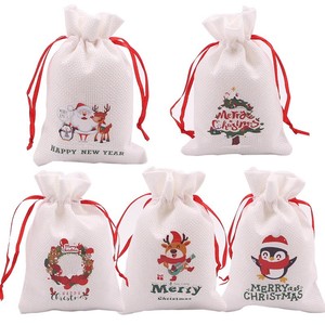 New Christmas New Year Candy <strong>Bag</strong> Red Rope White Hemp Cartoon Christmas Tree Decoration Gift <strong>Bag</strong> Gift Packaging <strong>Bag</strong> Wholesale - Product Image 1