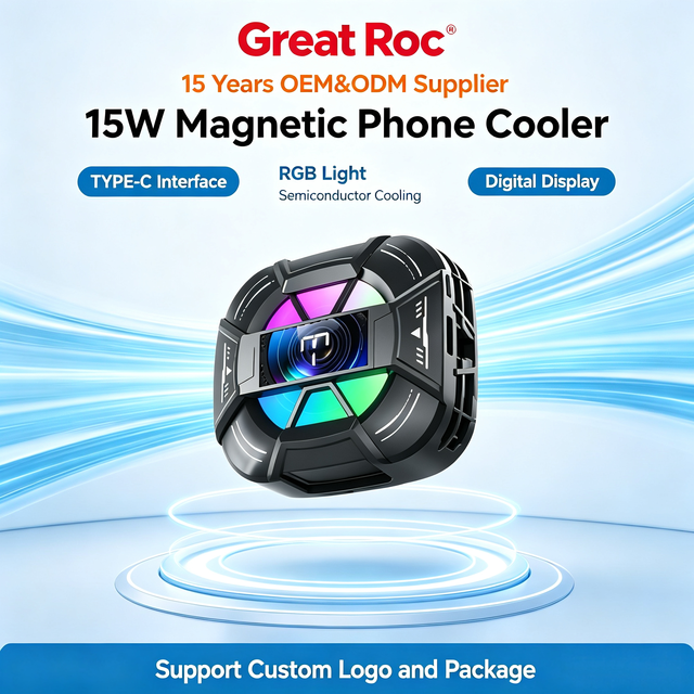 Magnetic Phone Cooler Semiconductor Refrigeration 15W Fast Cooling RGB Light Mobile Phone Radiator for Gaming Live Streaming