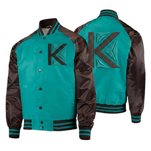 Chaqueta Universitaria de Satén Blanca y Marrón para Hombre con Logotipo K Bordado, Chaqueta Unisex Personalizada con Letras de Poliéster - Product Image 2