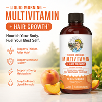 Multivitamine liquide OEM + Mangue Pêche pour la croissance des cheveux avec Biotine 10000mcg Favorise des cheveux plus épais et plus volumineux et une peau plus lisse pour les femmes