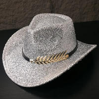 Chapeaux de cowboy personnalisés en gros avec paillettes dorées, bande en cuir noir, pour festivals de musique country et rodeo, pour femmes