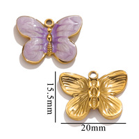 Pendentifs à breloques papillon en acier inoxydable émaillé PVD 18K pour la fabrication de bijoux