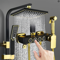 Robinet de salle de bain moderne HLK, quatre fonctions, eau chaude et froide, mitigeur thermostatique carré, ensemble de douche noir et or, vente en gros