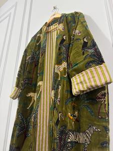 Vestido Largo de Algodón para Mujer, Estampado de Animales de la Selva, Estilo Étnico, Diseño en Capas, Frente Abierto, Boutique de Verano, Teñido Liso - Product Image 5