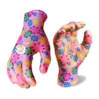 Guantes de Jardinería CY en Oferta, Calibre 13, de Poliéster Floral con Nitrilo, Palma Lisa, Resistentes al Agua, Certificación CE, para Mujer