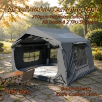 Tente de glamping gonflable en polycoton gris de 8 m² avec double porte AB, lanterneau en TPU, imperméable et résistante au vent, abri familial pour le camping